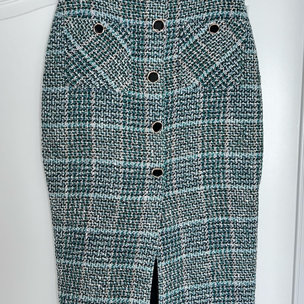 Zara Green Plaid Pencil Skirt